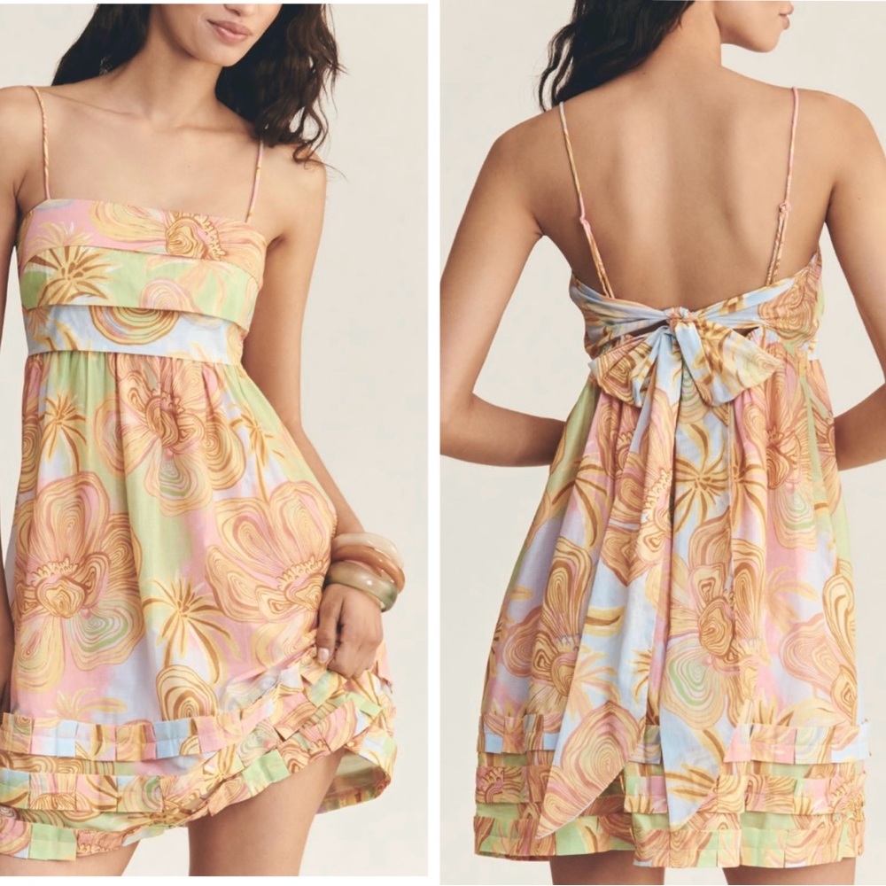 Farm Rio Tropical Flowers Sleeveless Swing Mini Dress, Size L